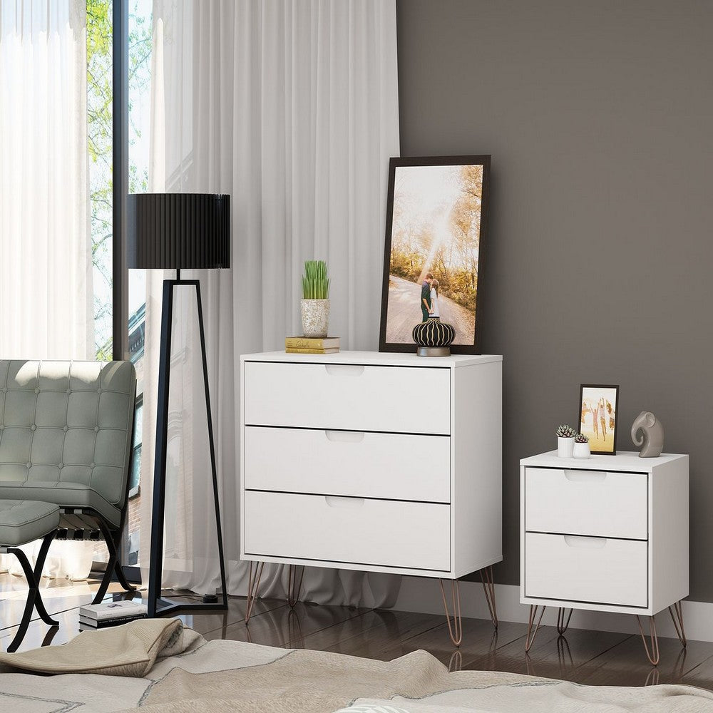 Rockefeller Mic Century- Modern Dresser and Nightstand with Drawers- Set of 2 in White