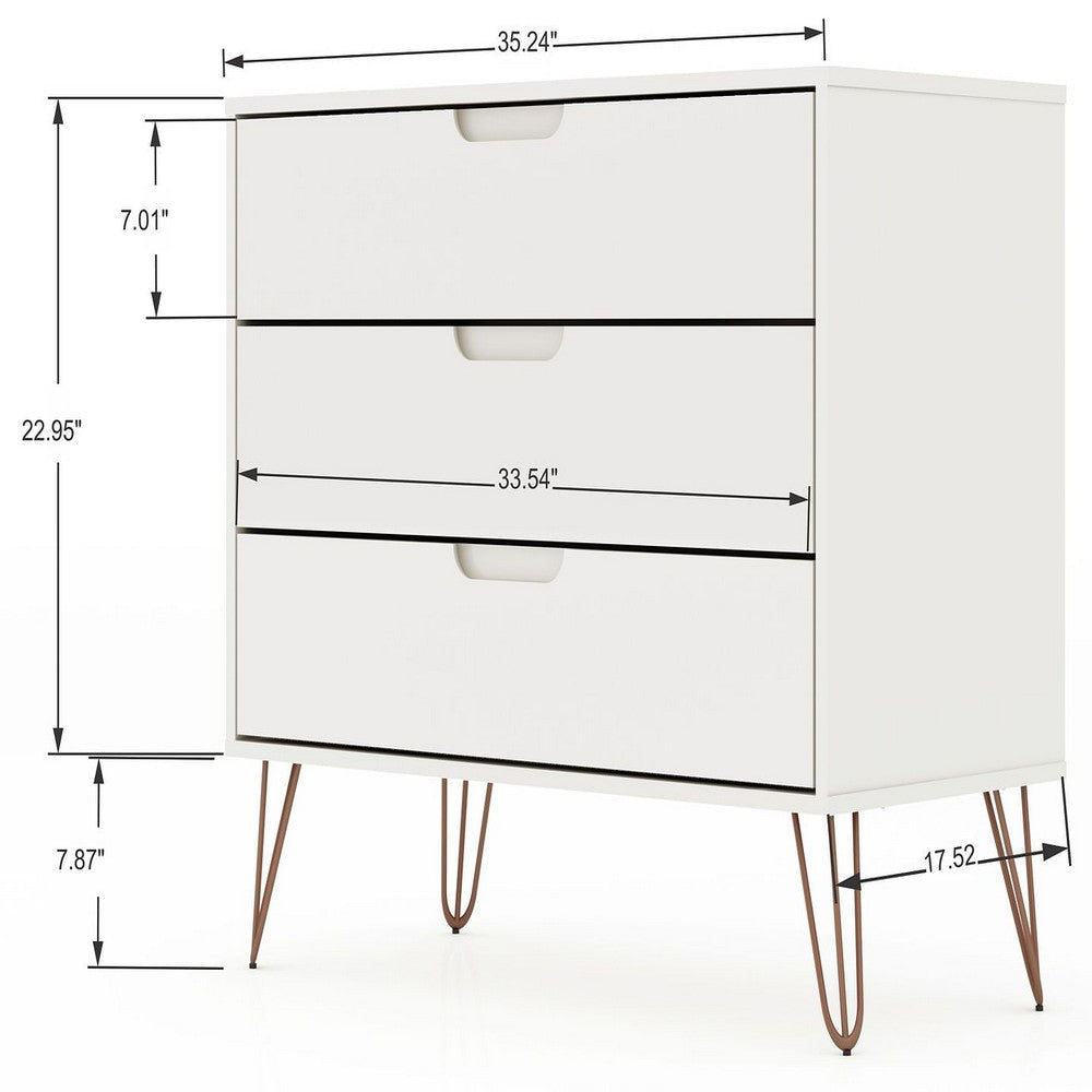 Rockefeller Mic Century- Modern Dresser and Nightstand with Drawers- Set of 2 in White MHC-104GMC1