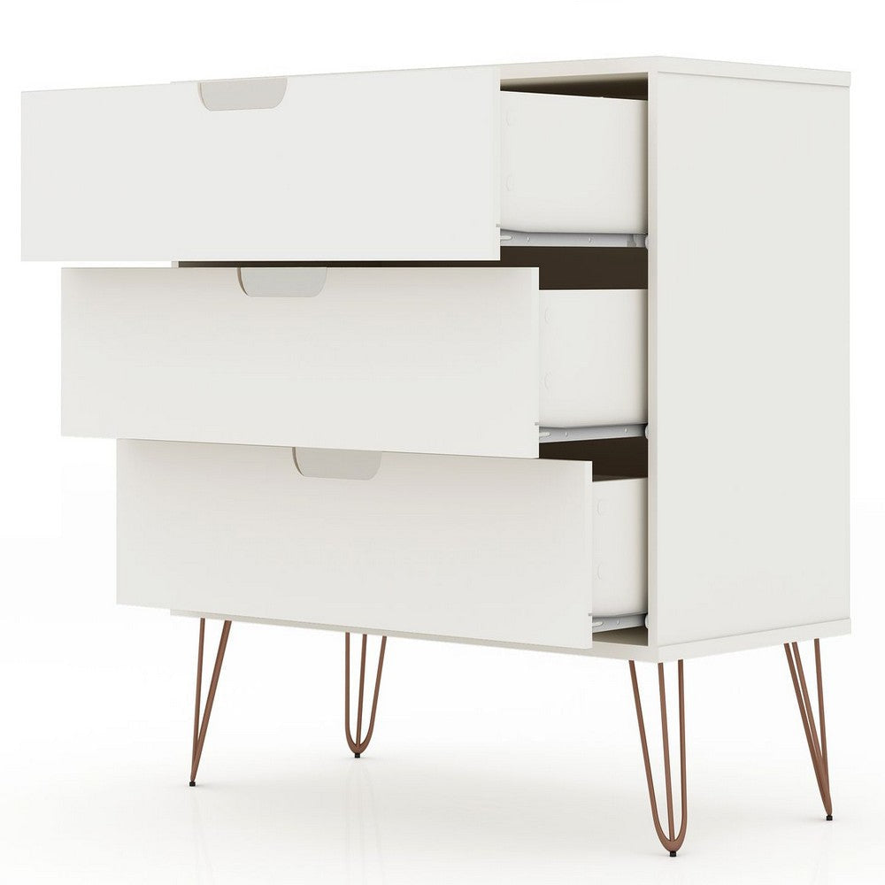Rockefeller Mic Century- Modern Dresser and Nightstand with Drawers- Set of 2 in White MHC-104GMC1