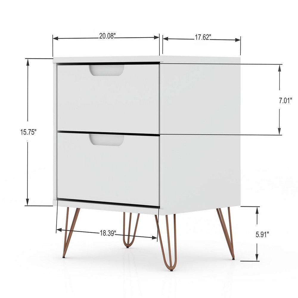 Rockefeller Mic Century- Modern Dresser and Nightstand with Drawers- Set of 2 in White MHC-104GMC1