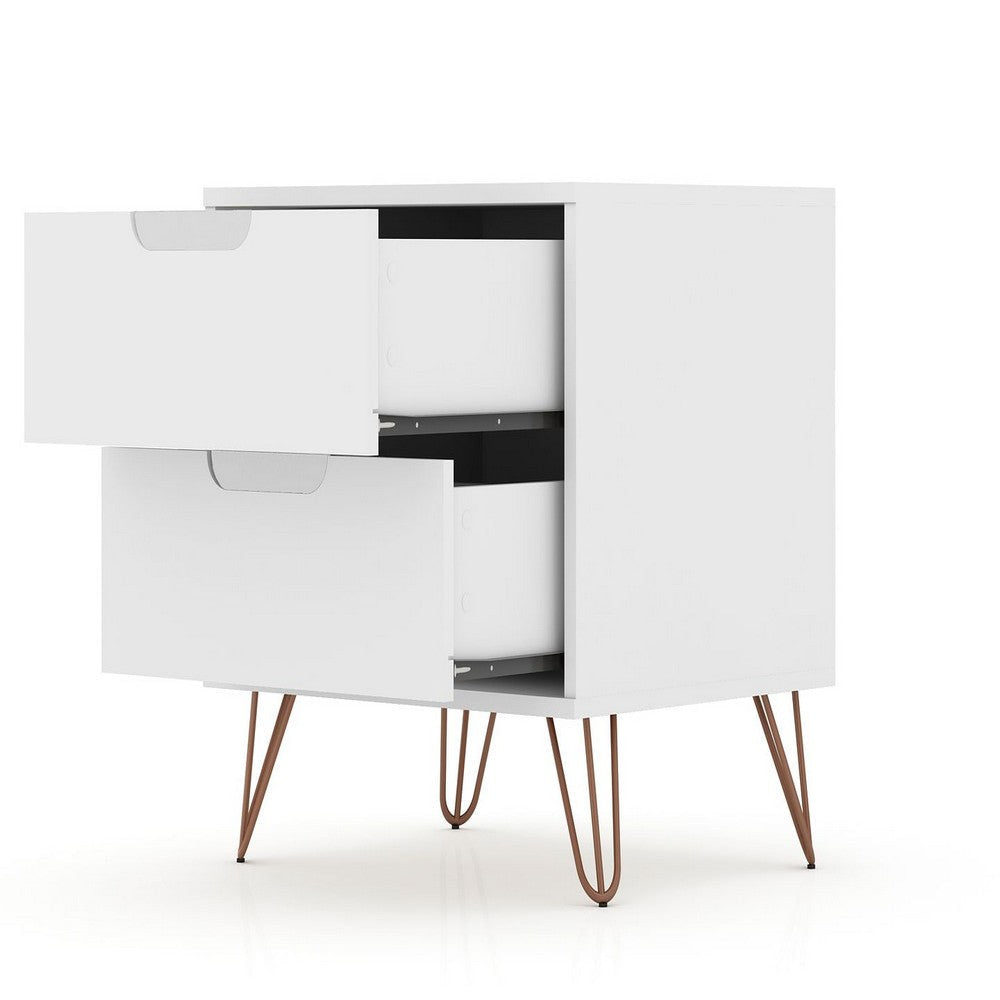 Rockefeller Mic Century- Modern Dresser and Nightstand with Drawers- Set of 2 in White MHC-104GMC1