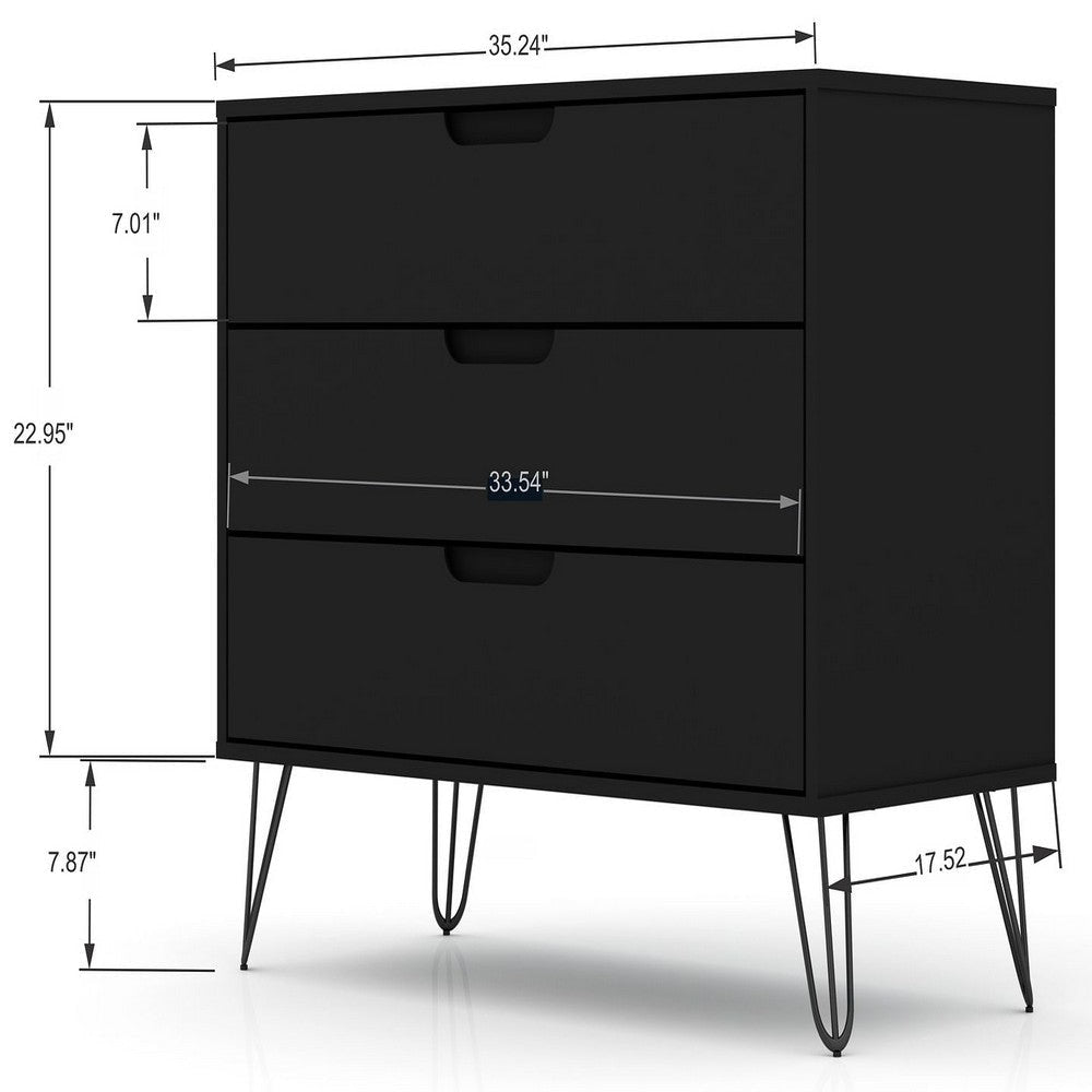Rockefeller Mic Century- Modern Dresser and Nightstand with Drawers- Set of 2 in Black MHC-104GMC2
