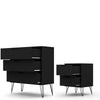 Rockefeller Mic Century- Modern Dresser and Nightstand with Drawers- Set of 2 in Black MHC-104GMC2
