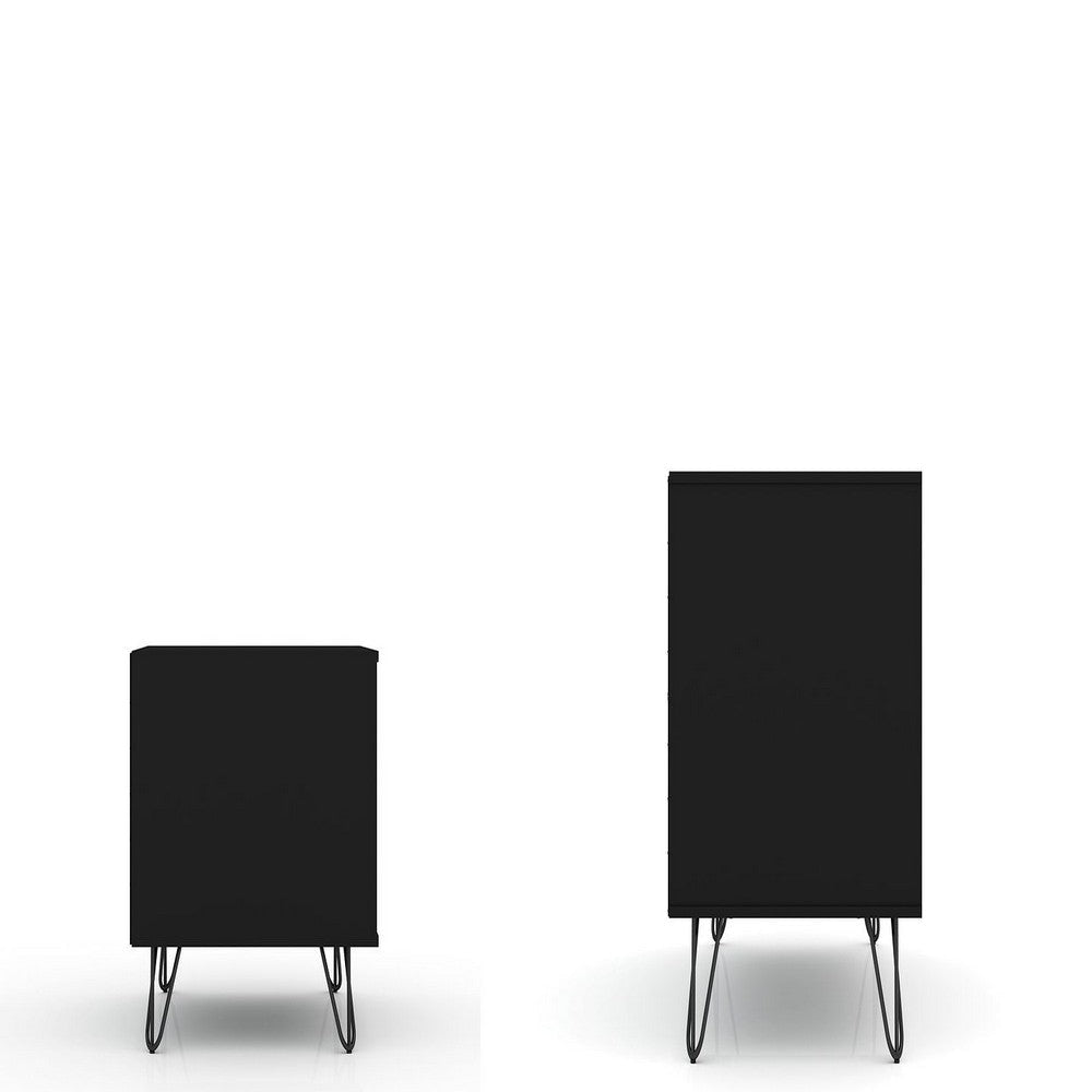 Rockefeller Mic Century- Modern Dresser and Nightstand with Drawers- Set of 2 in Black MHC-104GMC2