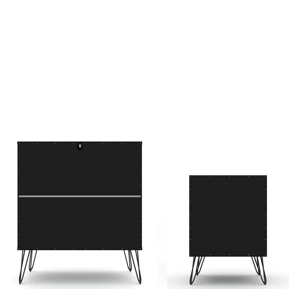 Rockefeller Mic Century- Modern Dresser and Nightstand with Drawers- Set of 2 in Black MHC-104GMC2