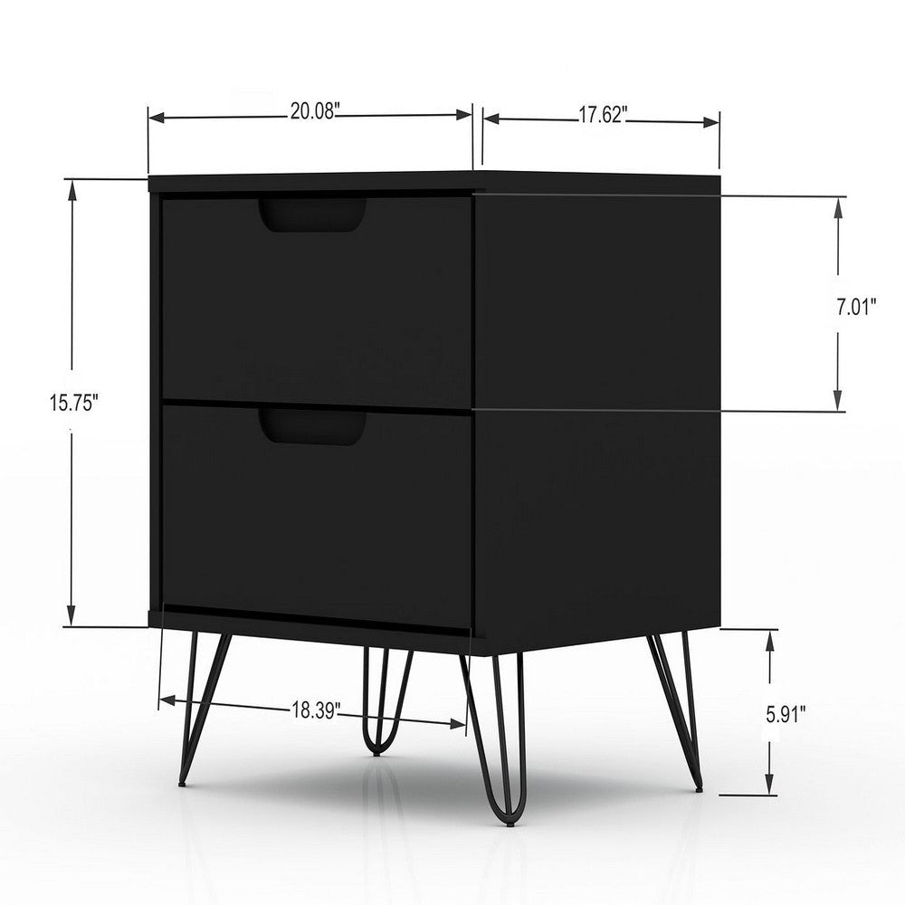 Rockefeller Mic Century- Modern Dresser and Nightstand with Drawers- Set of 2 in Black MHC-104GMC2