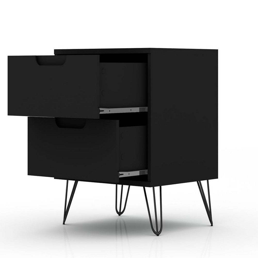 Rockefeller Mic Century- Modern Dresser and Nightstand with Drawers- Set of 2 in Black MHC-104GMC2