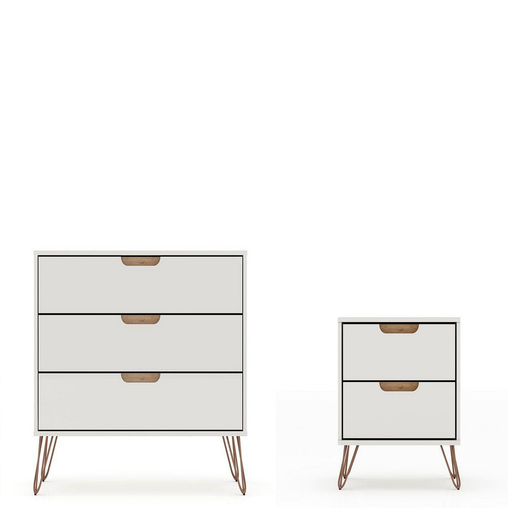 Rockefeller Mic Century- Modern Dresser and Nightstand with Drawers- Set of 2 in Off White and Nature