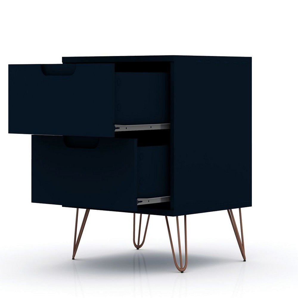 Rockefeller Mic Century- Modern Dresser and Nightstand with Drawers- Set of 2 in Tatiana Midnight Blue MHC-104GMC4