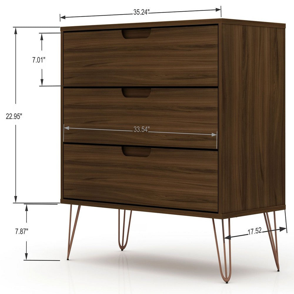 Rockefeller Mic Century- Modern Dresser and Nightstand with Drawers- Set of 2 in Brown MHC-104GMC5