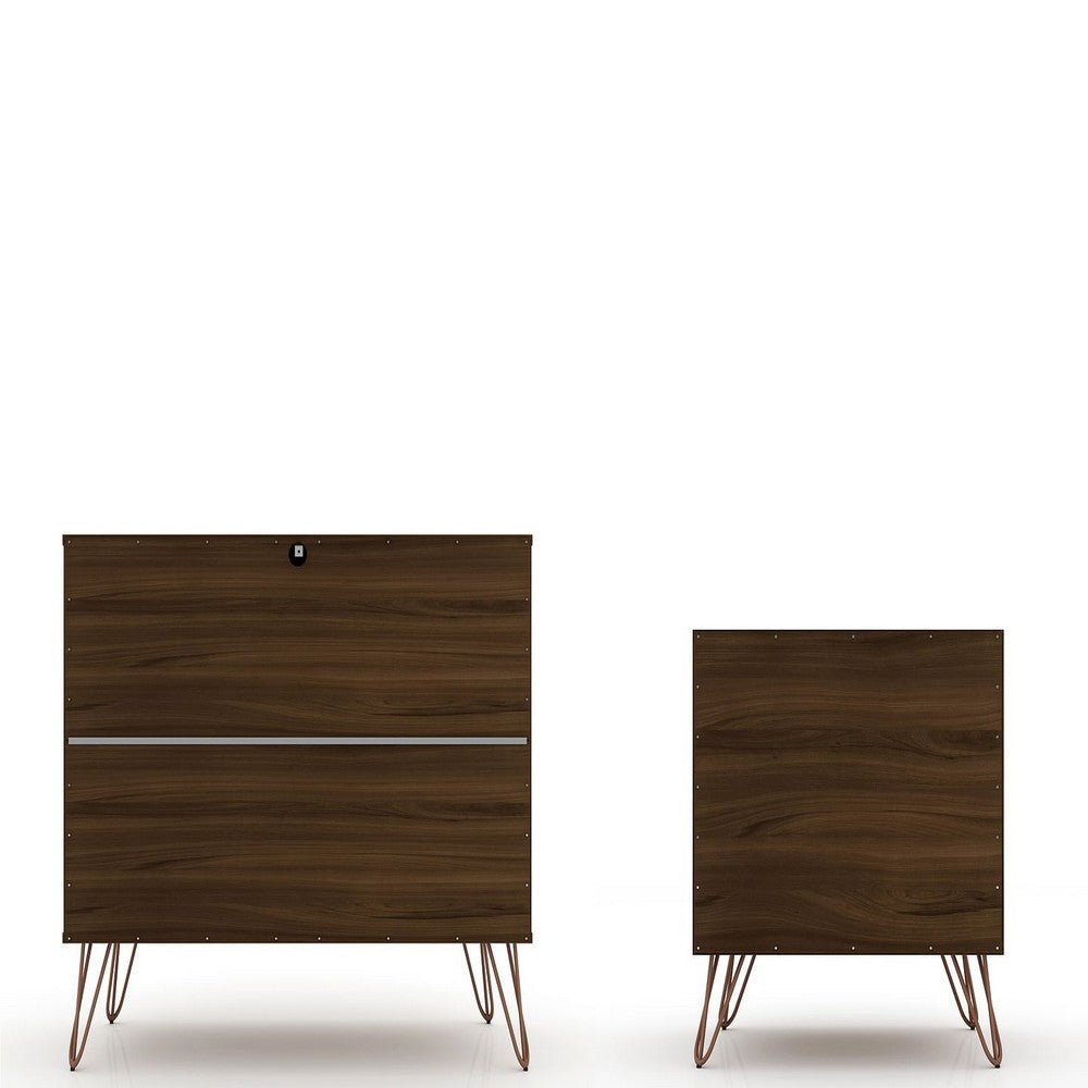Rockefeller Mic Century- Modern Dresser and Nightstand with Drawers- Set of 2 in Brown MHC-104GMC5