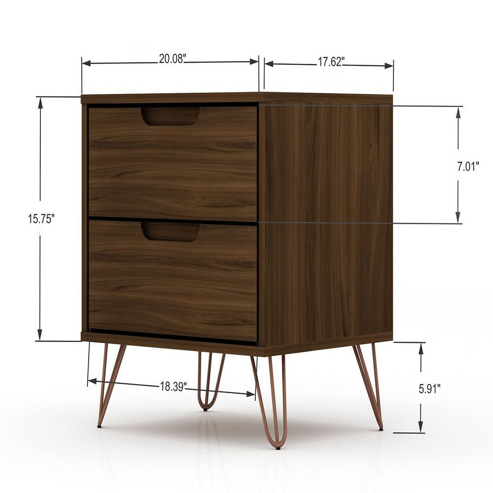 Rockefeller Mic Century- Modern Dresser and Nightstand with Drawers- Set of 2 in Brown MHC-104GMC5