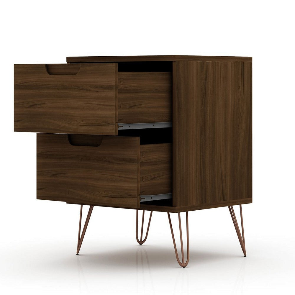 Rockefeller Mic Century- Modern Dresser and Nightstand with Drawers- Set of 2 in Brown MHC-104GMC5