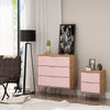 Rockefeller Mic Century- Modern Dresser and Nightstand with Drawers- Set of 2 in Nature and Rose Pink