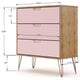 Rockefeller Mic Century- Modern Dresser and Nightstand with Drawers- Set of 2 in Nature and Rose Pink MHC-104GMC6