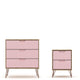 Rockefeller Mic Century- Modern Dresser and Nightstand with Drawers- Set of 2 in Nature and Rose Pink