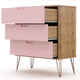 Rockefeller Mic Century- Modern Dresser and Nightstand with Drawers- Set of 2 in Nature and Rose Pink MHC-104GMC6