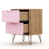 Rockefeller Mic Century- Modern Dresser and Nightstand with Drawers- Set of 2 in Nature and Rose Pink MHC-104GMC6