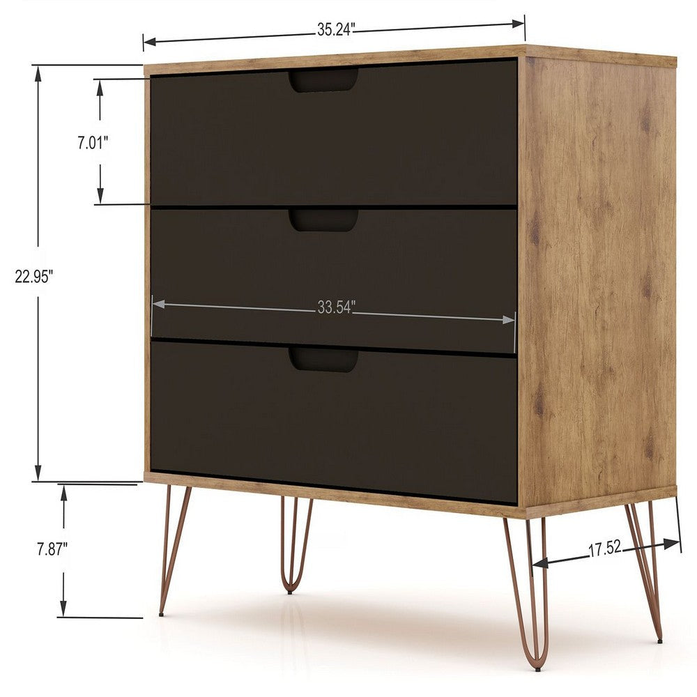 Rockefeller Mic Century- Modern Dresser and Nightstand with Drawers- Set of 2 in Nature and Textured Grey MHC-104GMC7