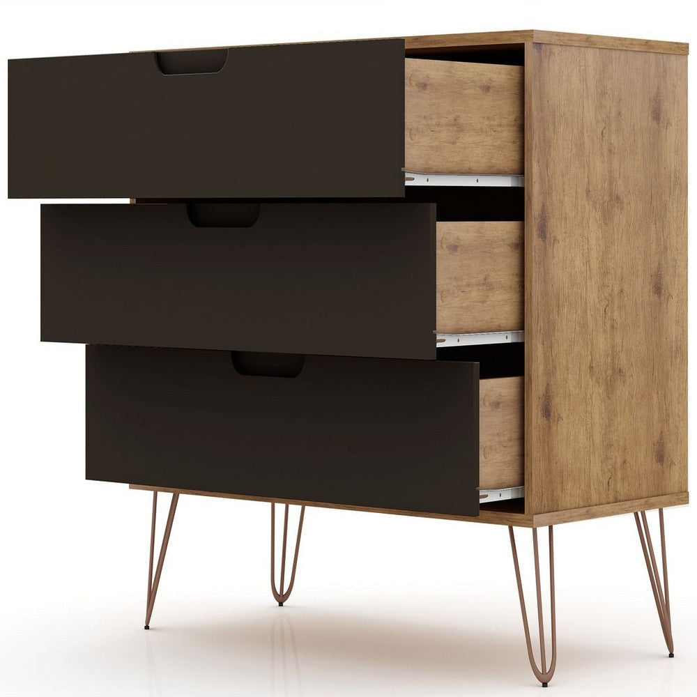 Rockefeller Mic Century- Modern Dresser and Nightstand with Drawers- Set of 2 in Nature and Textured Grey MHC-104GMC7