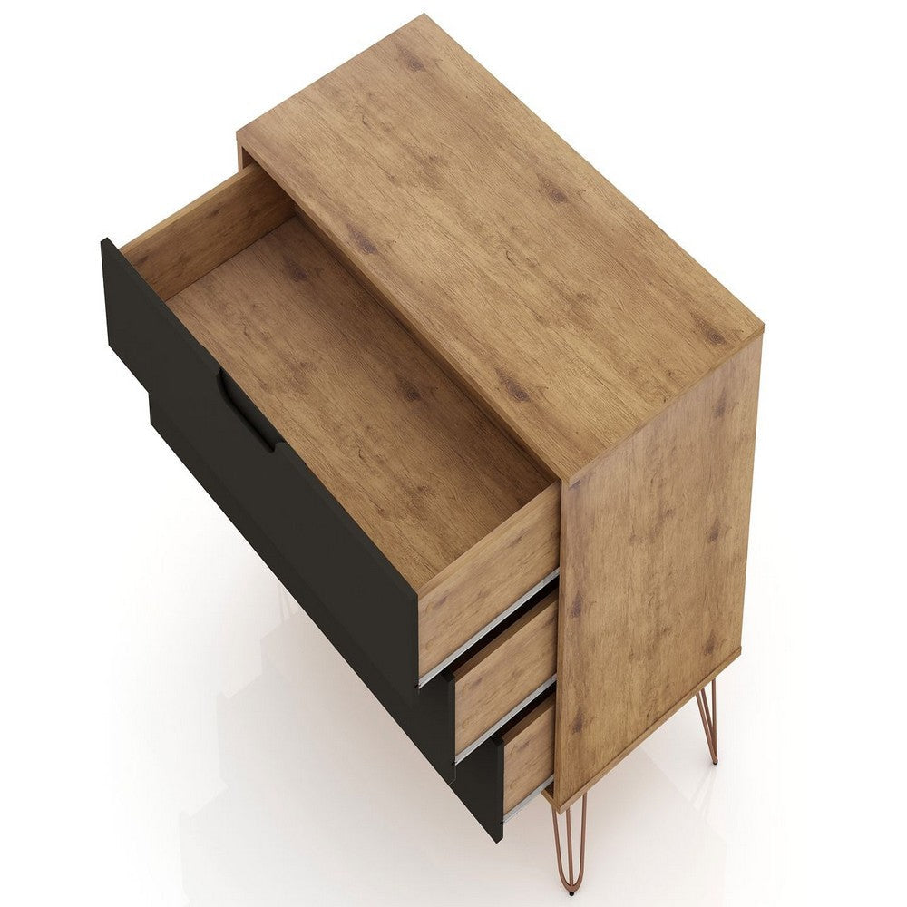 Rockefeller Mic Century- Modern Dresser and Nightstand with Drawers- Set of 2 in Nature and Textured Grey MHC-104GMC7