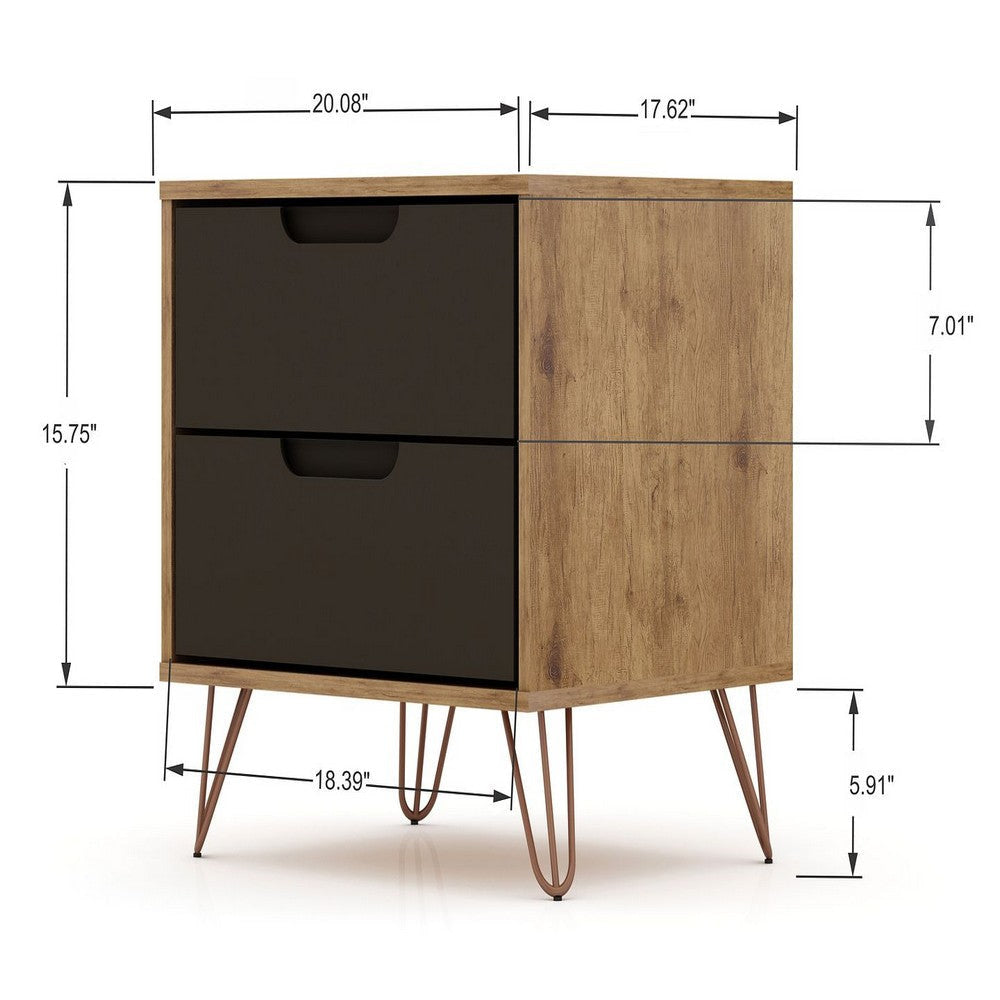 Rockefeller Mic Century- Modern Dresser and Nightstand with Drawers- Set of 2 in Nature and Textured Grey MHC-104GMC7