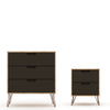 Rockefeller Mic Century- Modern Dresser and Nightstand with Drawers- Set of 2 in Nature and Textured Grey