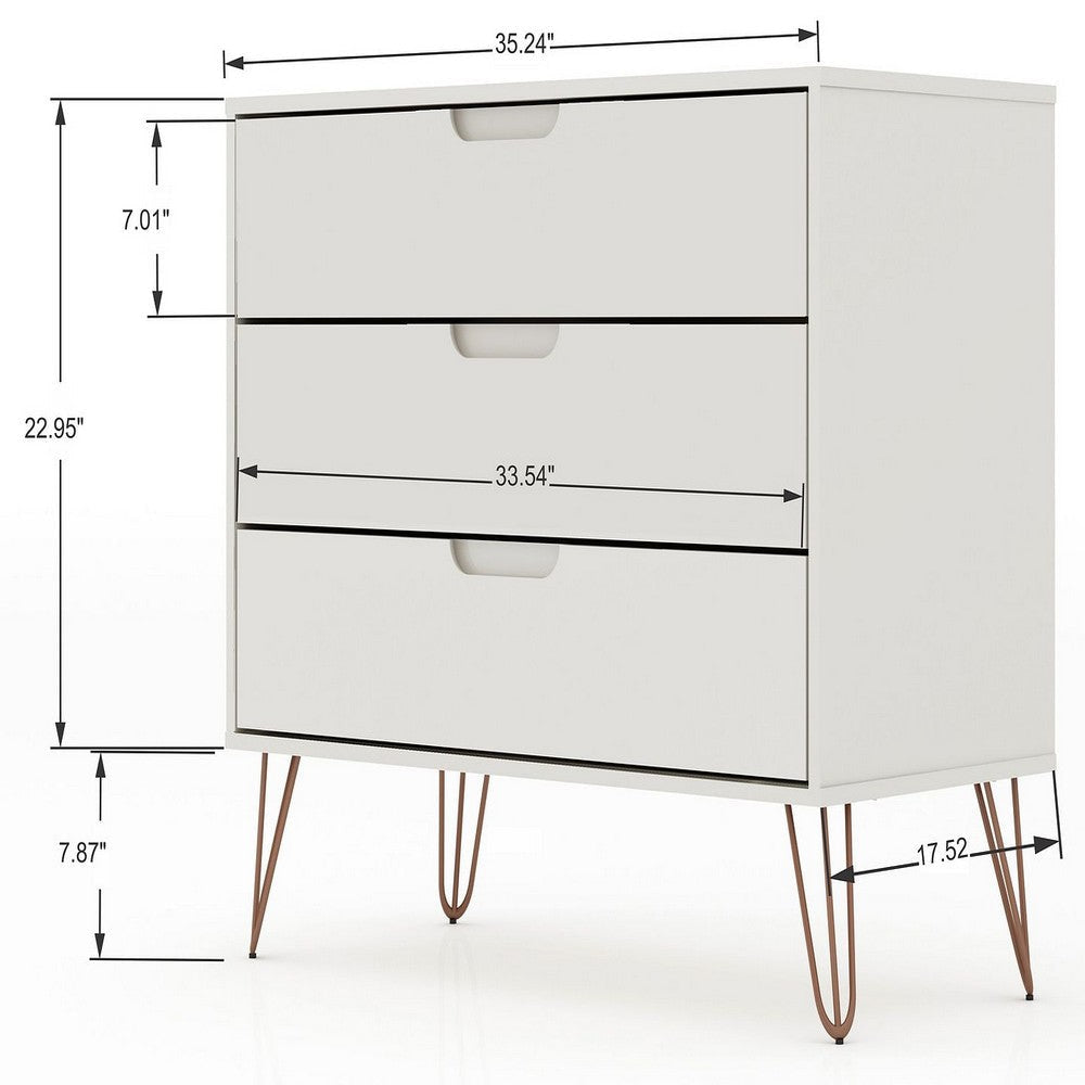 Rockefeller Mic Century- Modern Dresser and Nightstand with Drawers- Set of 2 in Off White MHC-104GMC8