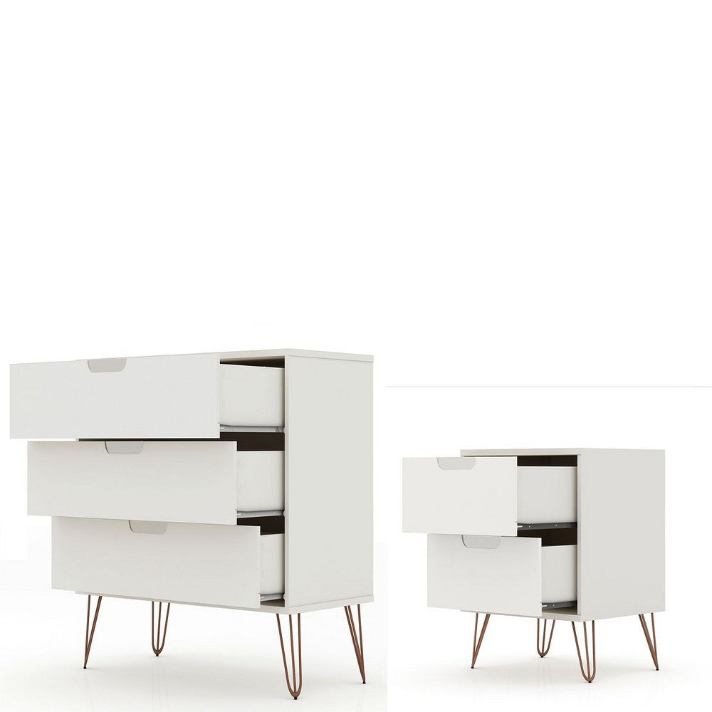Rockefeller Mic Century- Modern Dresser and Nightstand with Drawers- Set of 2 in Off White MHC-104GMC8