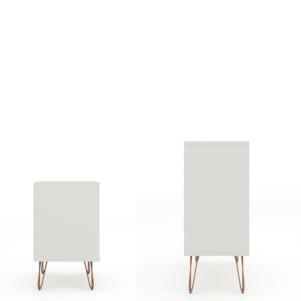 Rockefeller Mic Century- Modern Dresser and Nightstand with Drawers- Set of 2 in Off White MHC-104GMC8