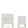 Rockefeller Mic Century- Modern Dresser and Nightstand with Drawers- Set of 2 in Off White MHC-104GMC8