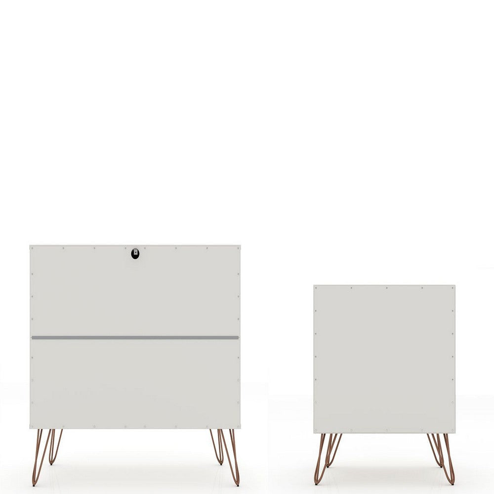 Rockefeller Mic Century- Modern Dresser and Nightstand with Drawers- Set of 2 in Off White MHC-104GMC8