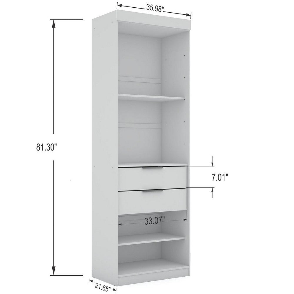 Mulberry Open 1 Sectional Modern Armoire Wardrobe Closet with 2 Drawers in White MHC-109GMC1