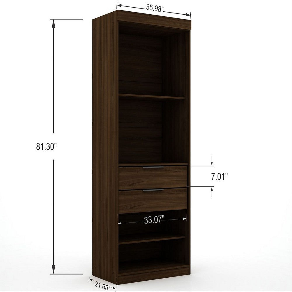 Mulberry Open 1 Sectional Modern Armoire Wardrobe Closet with 2 Drawers in Brown MHC-109GMC5