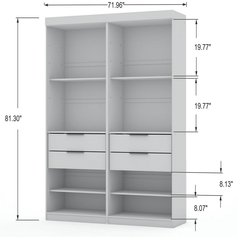 Mulberry Open 2 Sectional Modern Wardrobe Closet with 4 Drawers - Set of 2 in White MHC-112GMC1