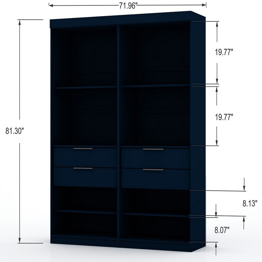 Mulberry Open 2 Sectional Modern Wardrobe Closet with 4 Drawers - Set of 2 in Tatiana Midnight Blue MHC-112GMC4