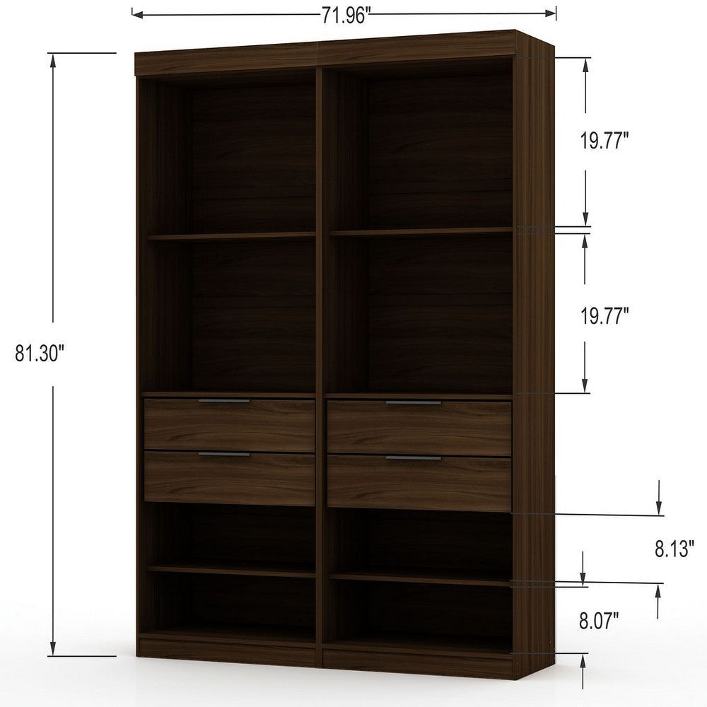 Mulberry Open 2 Sectional Modern Wardrobe Closet with 4 Drawers - Set of 2 in Brown MHC-112GMC5