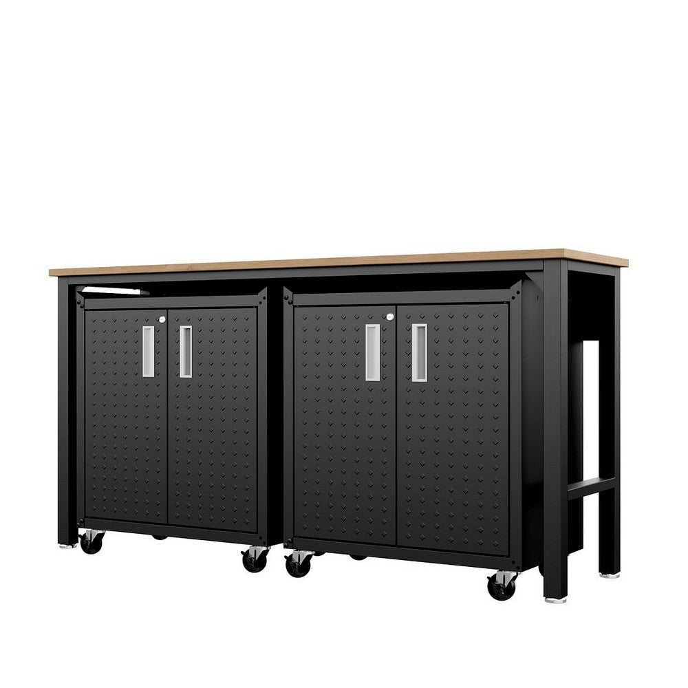 3-Piece Fortress Mobile Space-Saving Steel Garage Cabinet and Worktable 1.0 in Charcoal Grey MHC-14GMC-CH