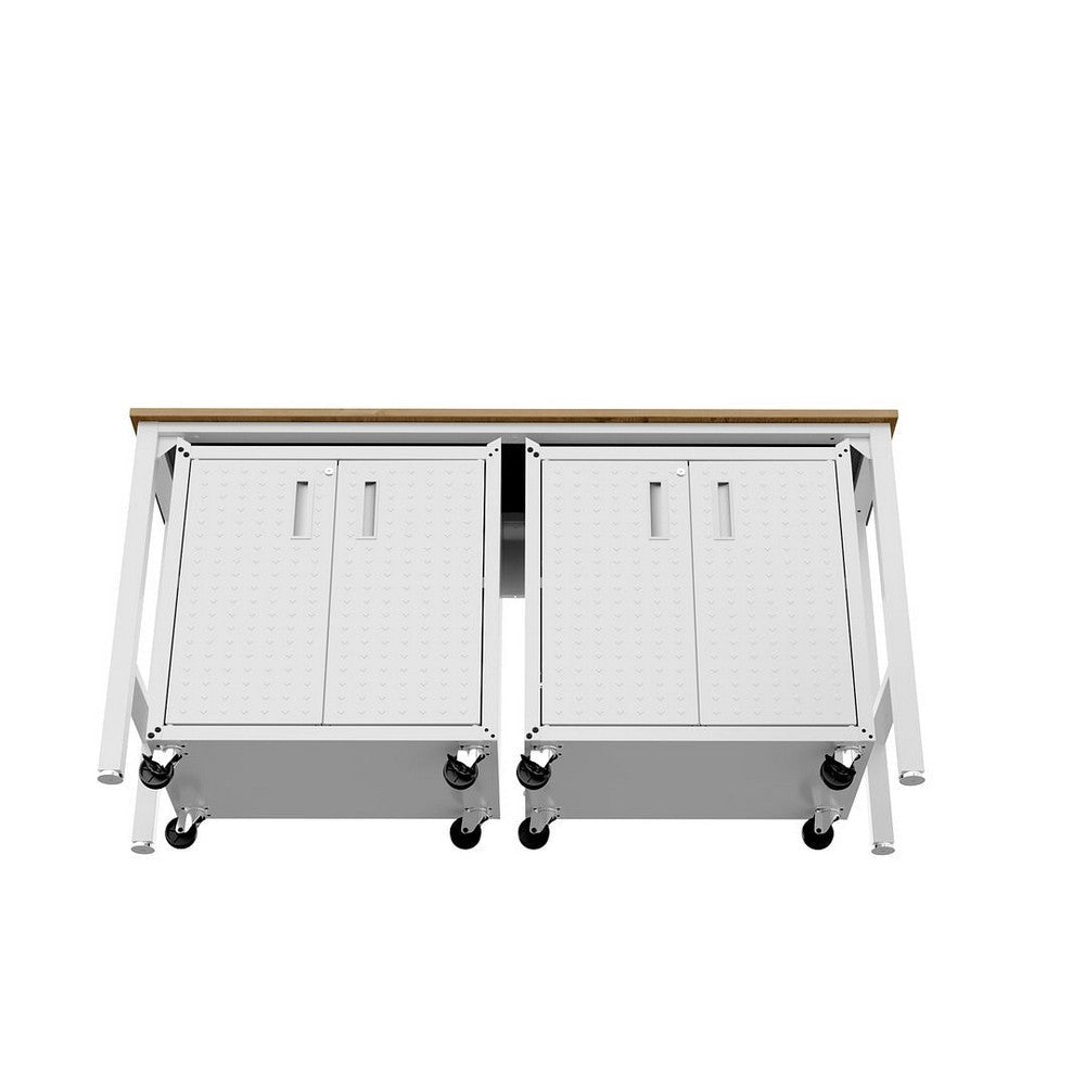 3-Piece Fortress Mobile Space-Saving Steel Garage Cabinet and Worktable 1.0 in White MHC-14GMC-WH