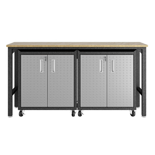 3-Piece Fortress Mobile Space-Saving Steel Garage Cabinet and Worktable 1.0  in Grey
