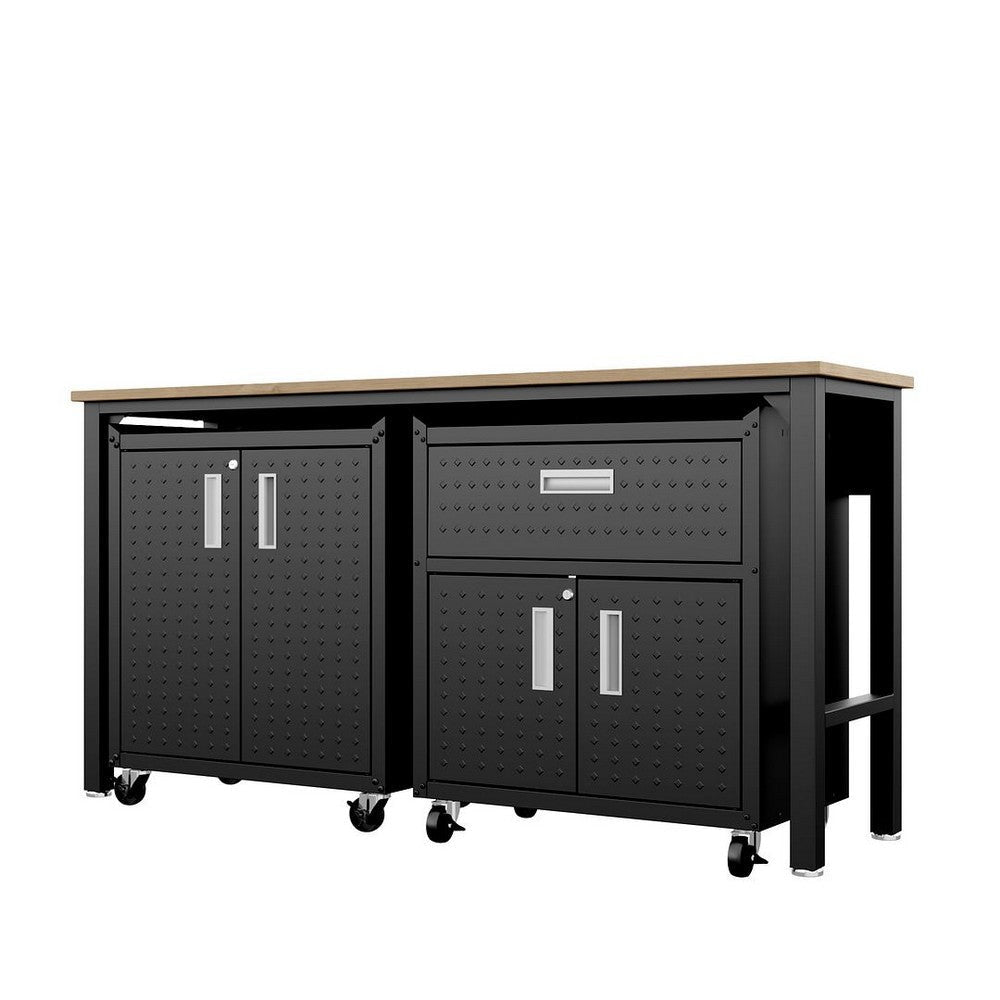 3-Piece Fortress Mobile Space-Saving Steel Garage Cabinet and Worktable 2.0 in Charcoal Grey MHC-15GMC-CH