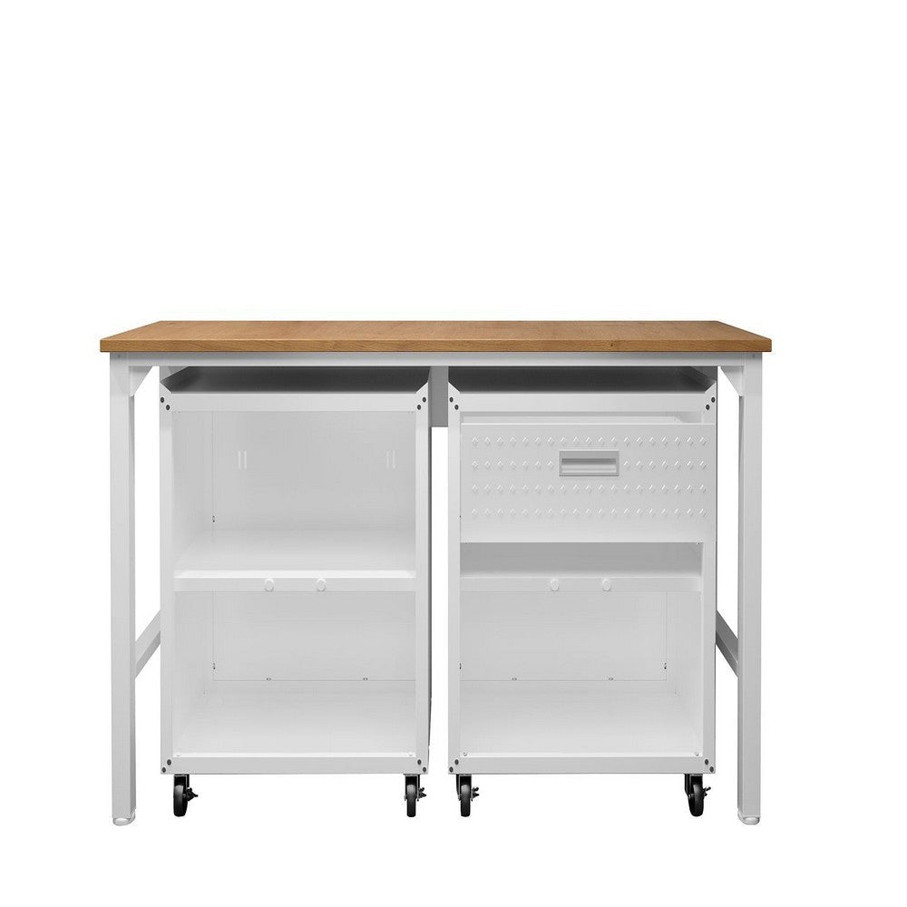 3-Piece Fortress Mobile Space-Saving Steel Garage Cabinet and Worktable 2.0 in White MHC-15GMC-WH