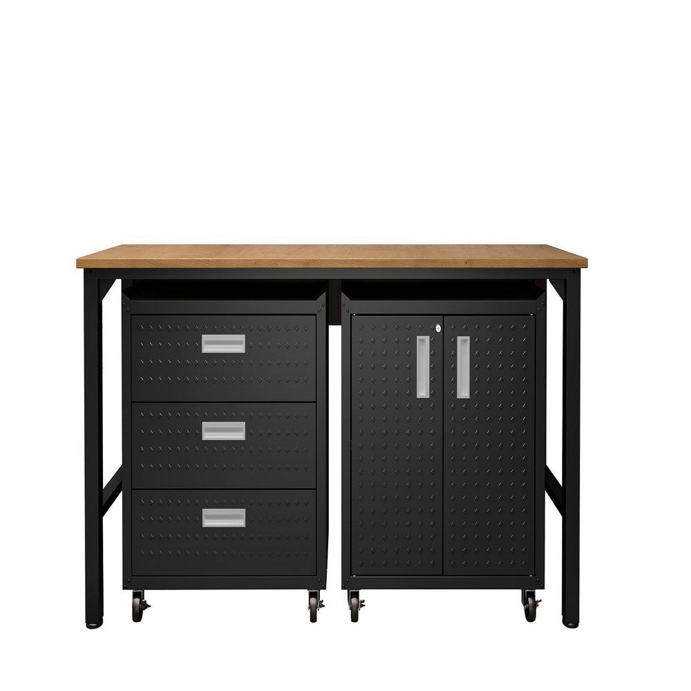 3-Piece Fortress Mobile Space-Saving Steel Garage Cabinet and Worktable 3.0 in Charcoal Grey