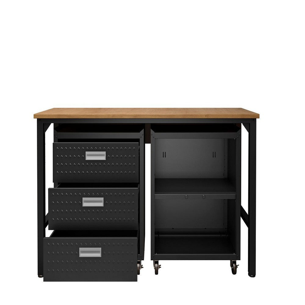 3-Piece Fortress Mobile Space-Saving Steel Garage Cabinet and Worktable 3.0 in Charcoal Grey MHC-16GMC-CH