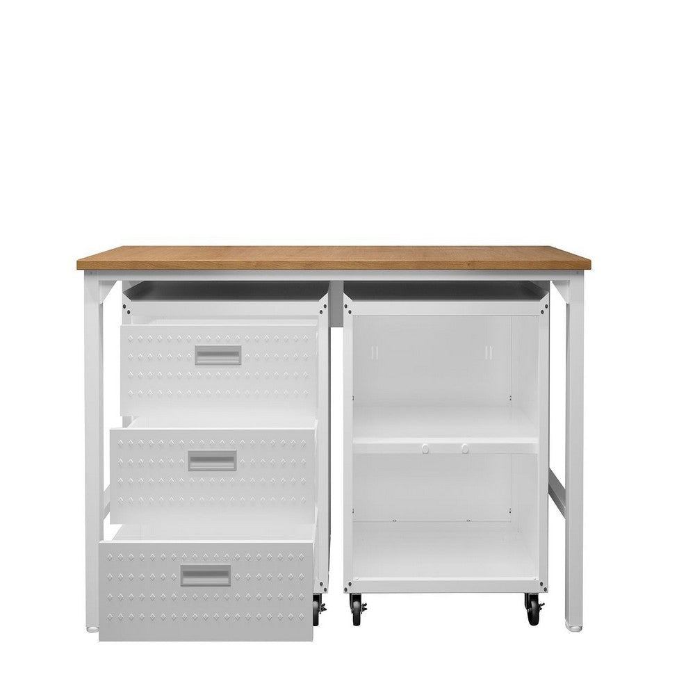 3-Piece Fortress Mobile Space-Saving Steel Garage Cabinet and Worktable 3.0 in White MHC-16GMC-WH