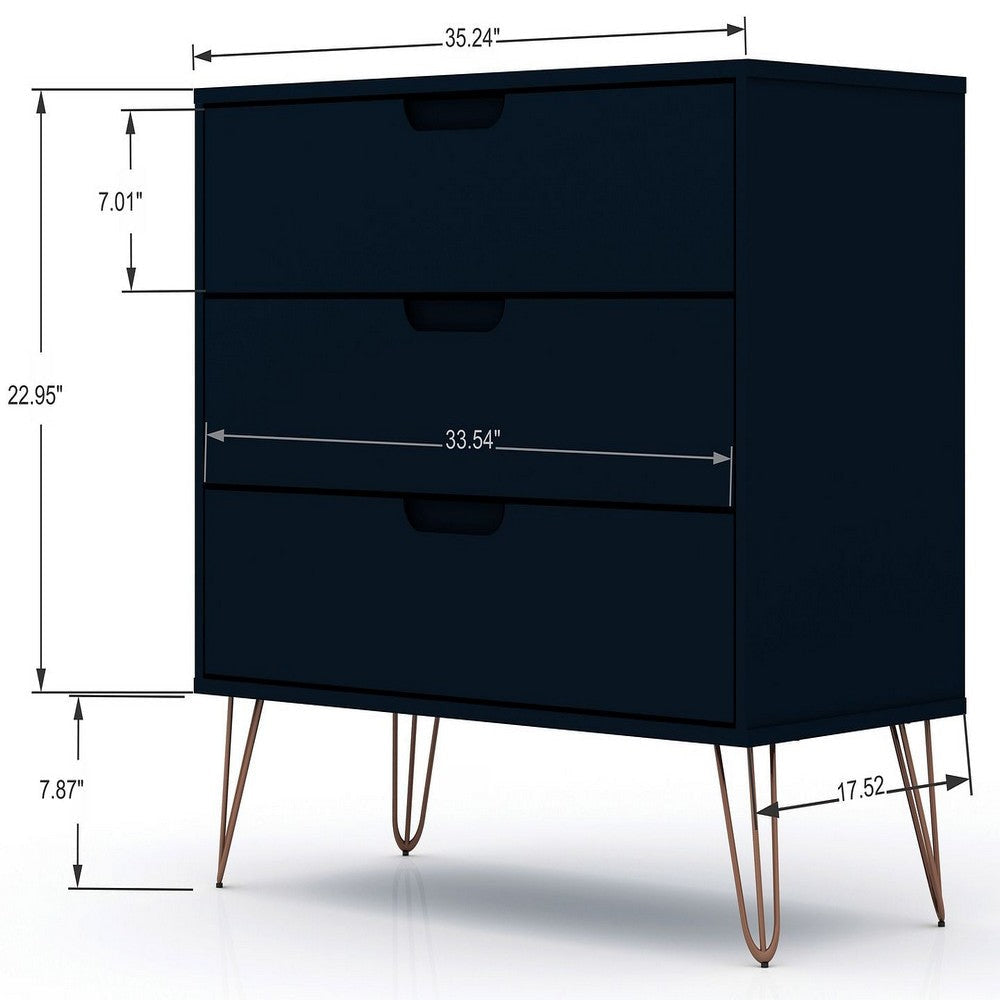 Rockefeller 3-Piece Tatiana Midnight Blue Dresser and Nightstand Set MHC-177GMC4