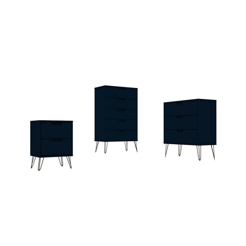 Rockefeller 3-Piece Tatiana Midnight Blue Dresser and Nightstand Set