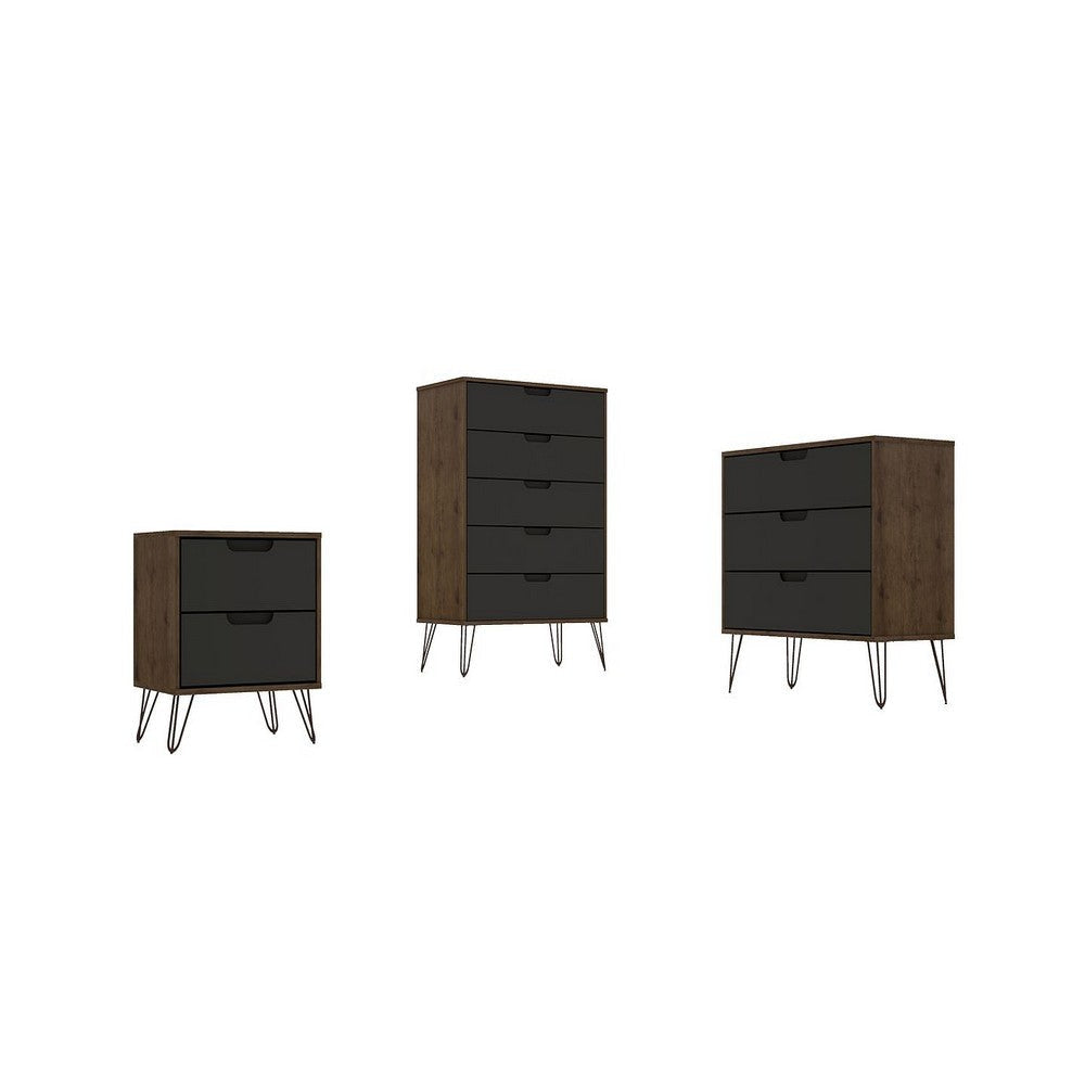 Rockefeller 3-Piece Nature and Textured Grey Dresser and Nightstand Set