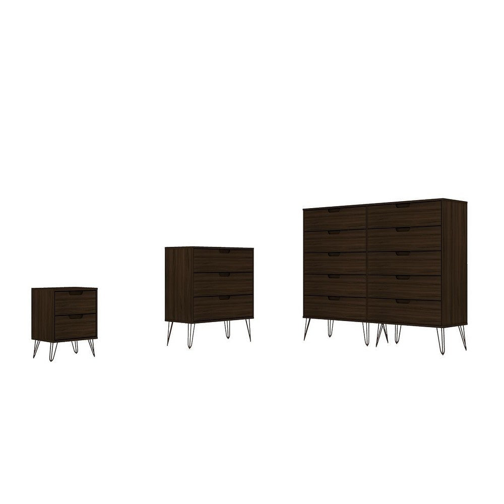 Rockefeller 3-Piece Brown Dresser and Nightstand Set