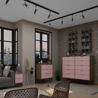 Rockefeller 3-Piece Nature and Rose Pink Dresser and Nightstand Set